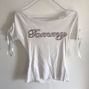 VINTAGE TOMMY White Off the Shoulder Ruching